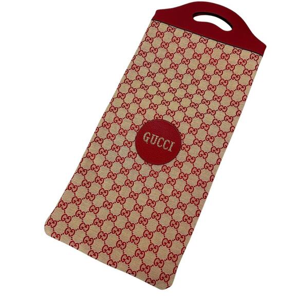 Gucci Red Leather GG Monogram Long Top Handle Canvas BAg - Picture 1 of 10